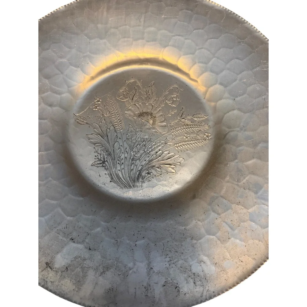 Federal Silver Co Hand Wrought Hammered Aluminum Floral Wheat Serving Tray 14.5